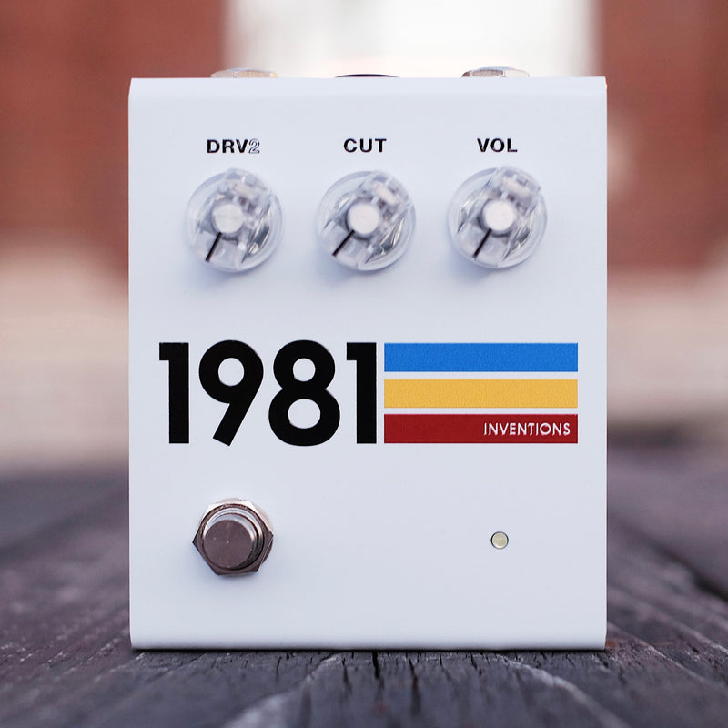 1981 Inventions DRV2 No.3 white overdrive distortion guitar pedal with clear knobs