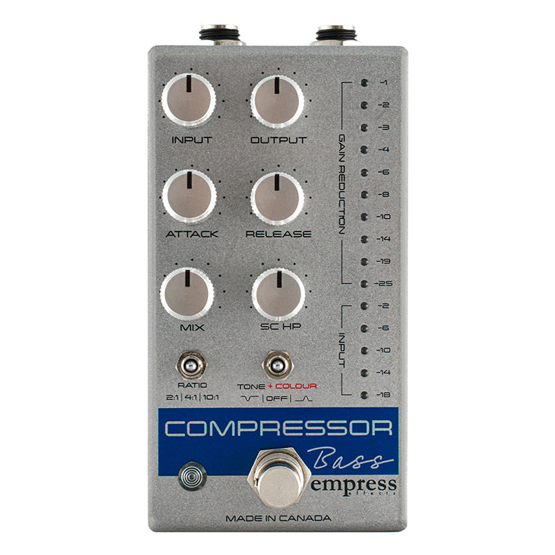 Empress Effects Bass Compressor in Silver Sparkle finish, top view