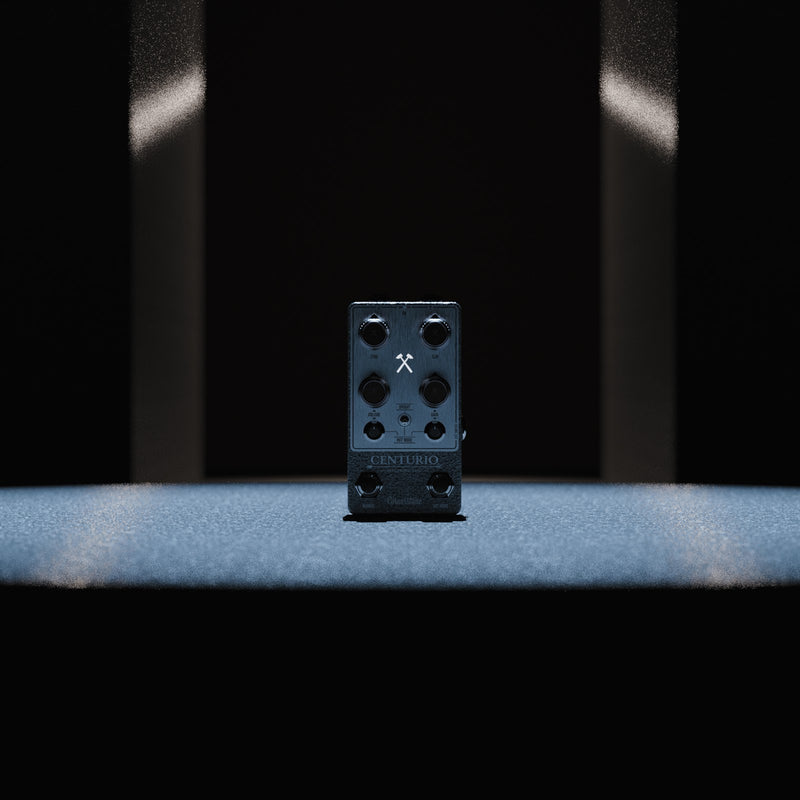 Cornerstone Centurio overdrive pedal - moody lifestyle shot