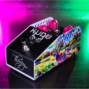 Thorpy KUDU Overdrive pedal angled left showing top panel and painted kudu artwork on the side